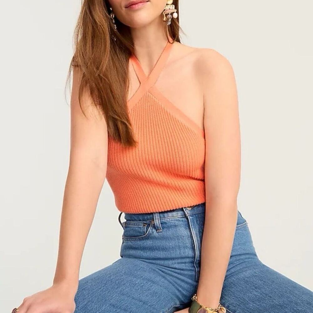NWT J. Crew Women's Cashmere Blend Halter Sweater Tank Melon Orange Size XL